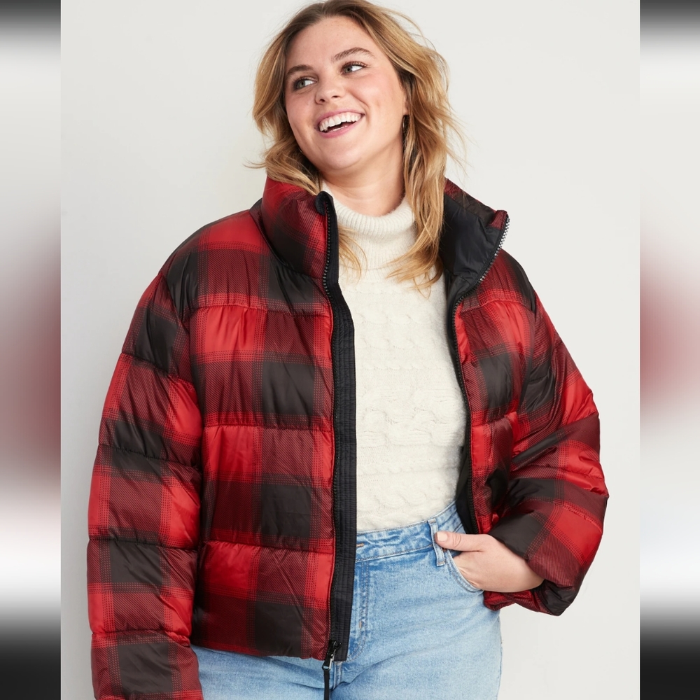 Old Navy Water-Resistant Frost Free Short Puffer Jacket, 3X, Buffalo Plaid - Picture 2 of 9